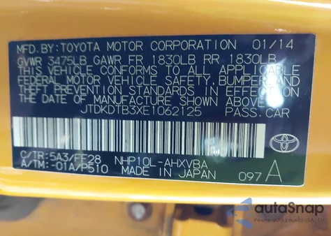 2014 Toyota Prius C Two z USA, uszkodzony, nr VIN JTDKDTB3XE1062125